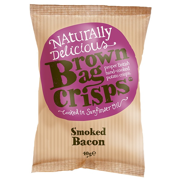 Brown Bag Smoked Bacon Crisps 20x40g Gluten Free + VAT